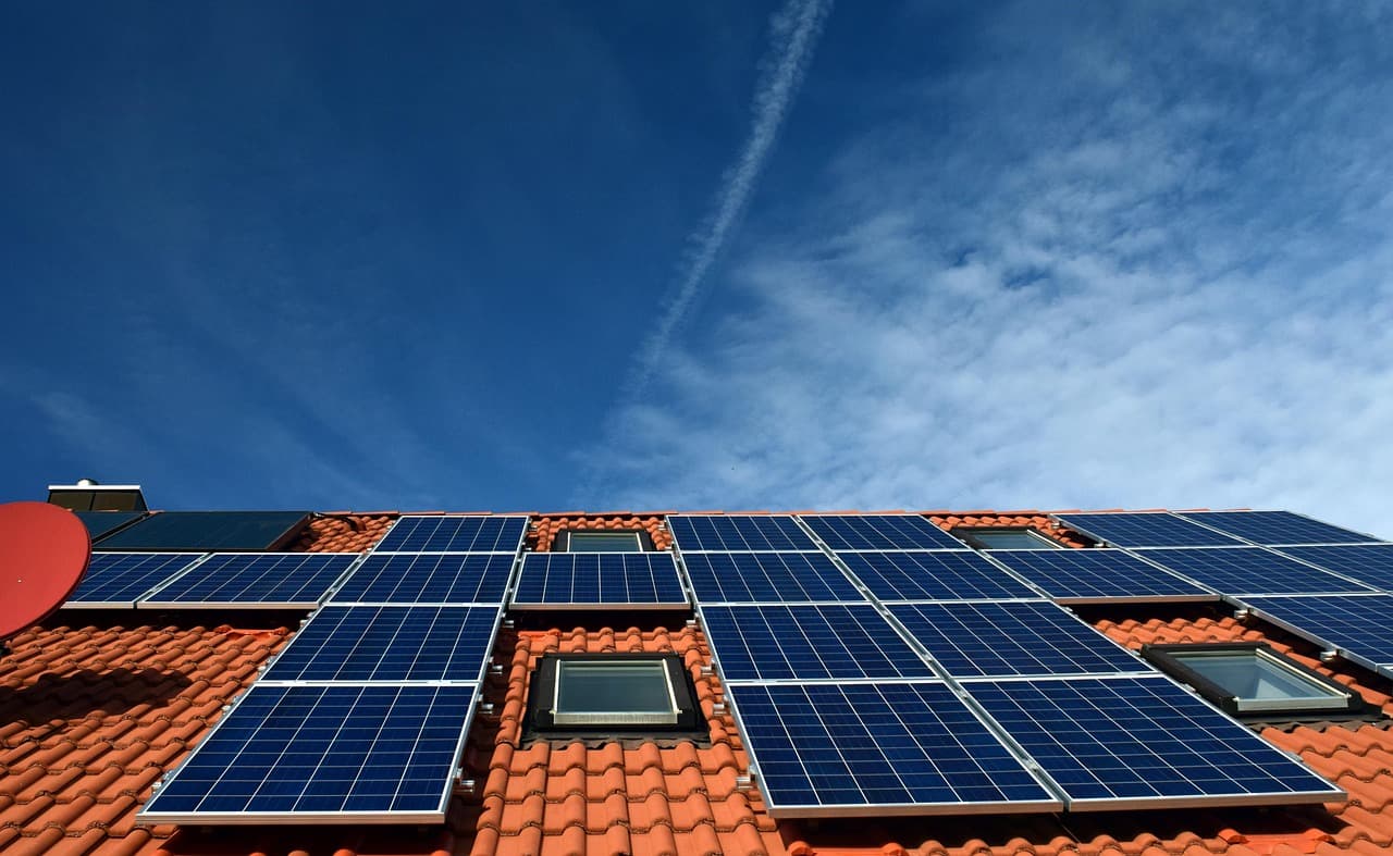 Solar panels across a pitched roof